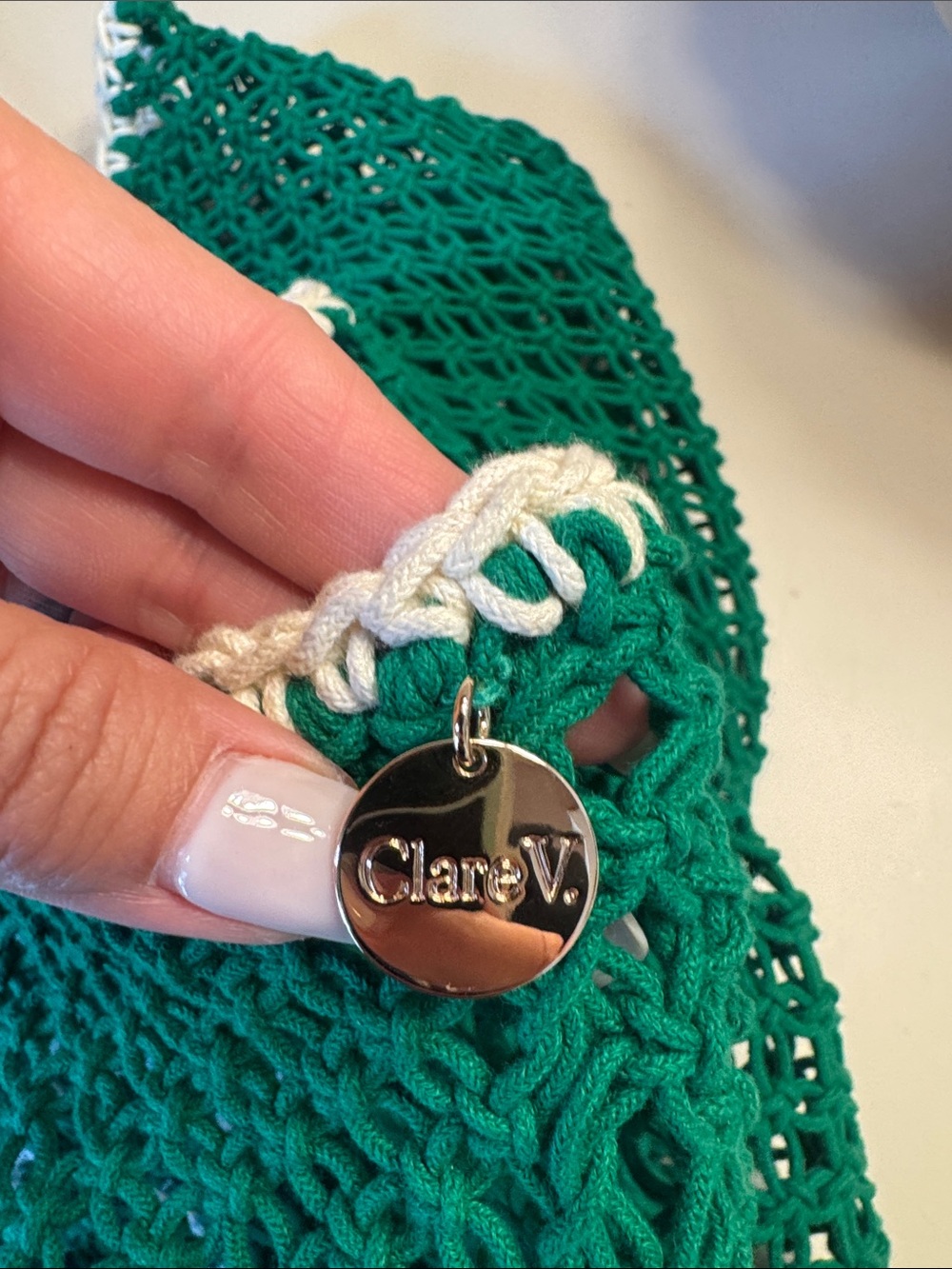Clare V Green Crochet 'Le Weekend' Tote with Black & White Trim - Picture 4 of 4